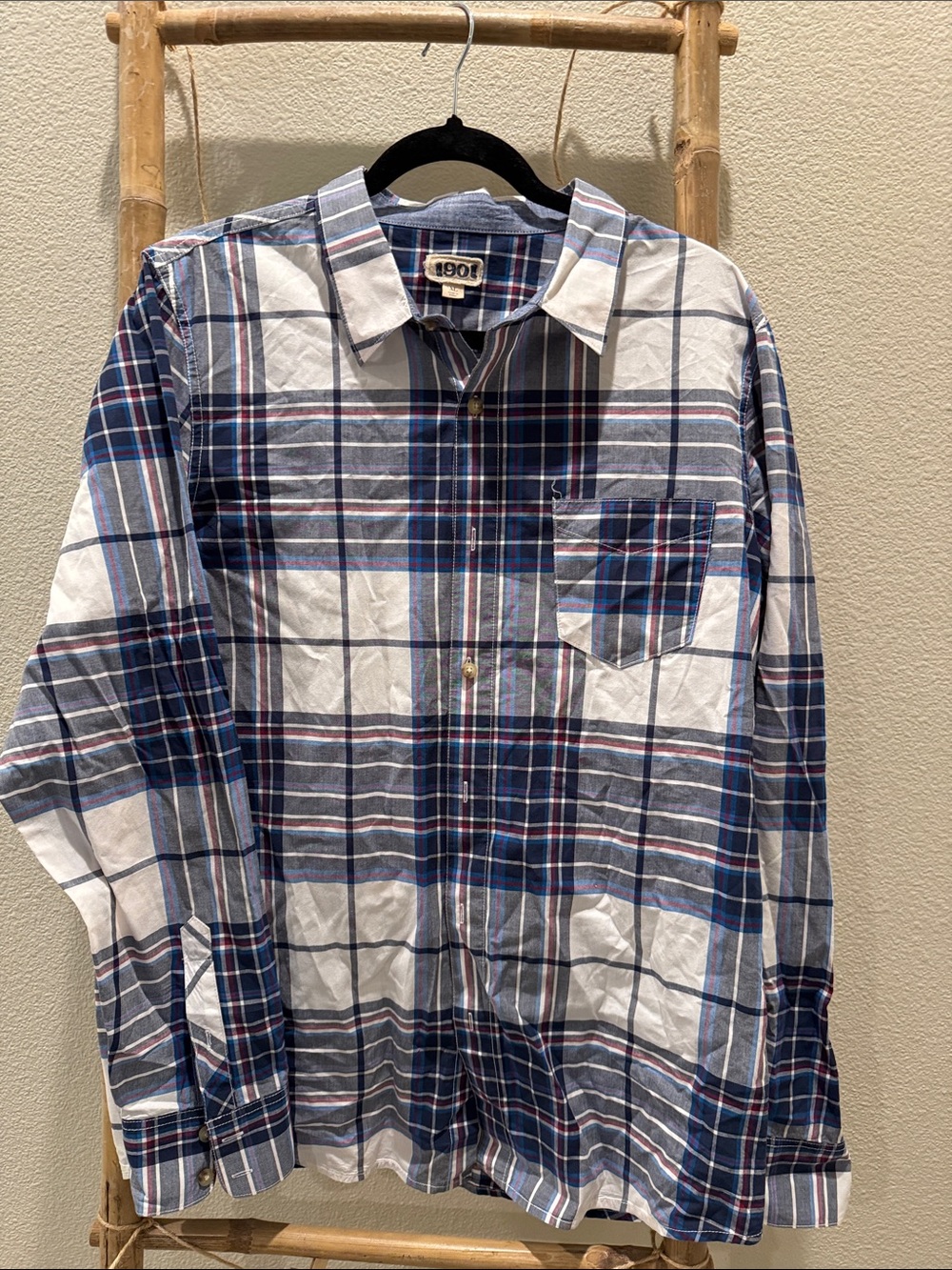 1901 Men’s Blue and White Plaid Button-Up Shirt